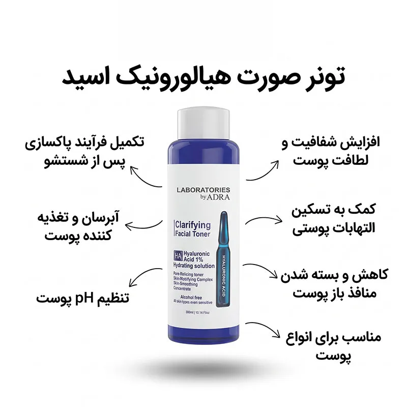 تونر آبرسان آدرا حاوی هیالورونیک اسید حجم 300 میلی لیتر