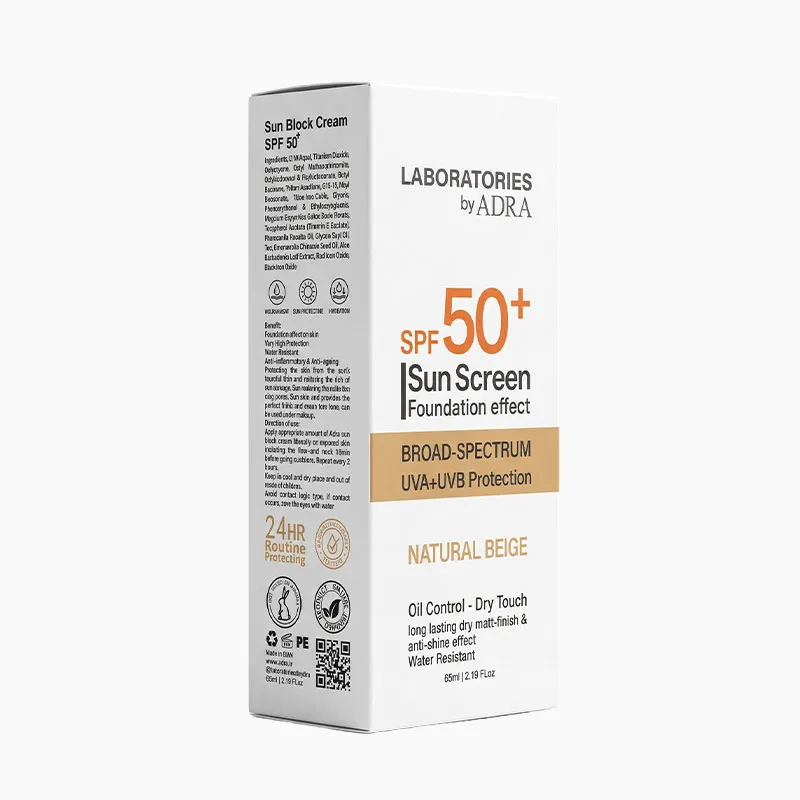 کرم ضد آفتاب (بژ طبیعی) آدرا spf50 مدل لابراتوریز مناسب انواع پوست حجم 65 میلی لیتر